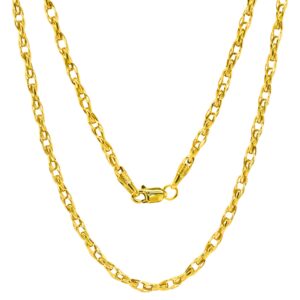 jewelheart 14k real gold twisted necklace for women - 2.2mm diamond cut braided chain link necklace - dainty yellow gold pendant necklace with lobster clasp 24"