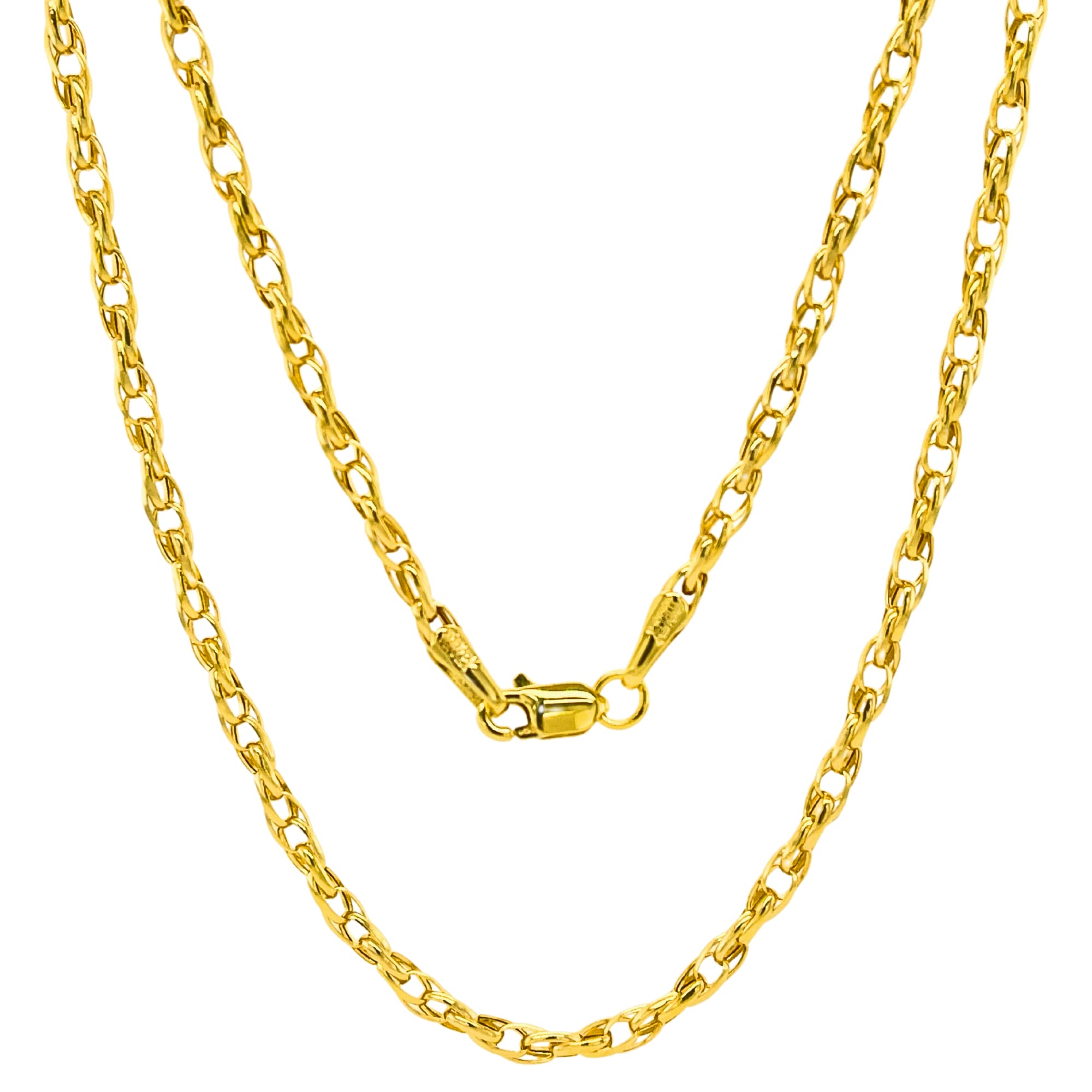 JEWELHEART 14K Real Gold Twisted Necklace For Women - 2.2mm Diamond Cut Braided Chain Link Necklace - Dainty Yellow Gold Pendant Necklace with Lobster Clasp 24"