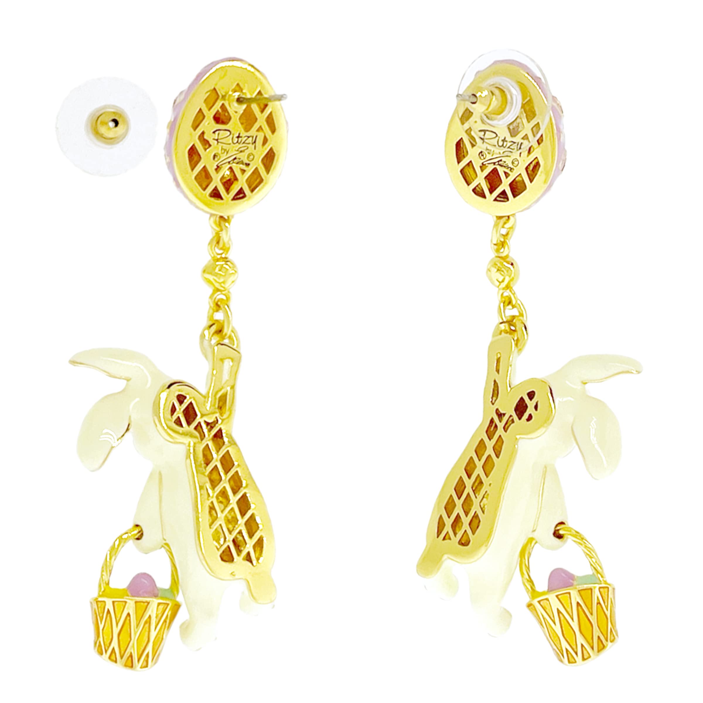 Adorable Easter Bunny and Egg Earrings Ritzy Couture DeLuxe - 18k Gold Plating - Posts