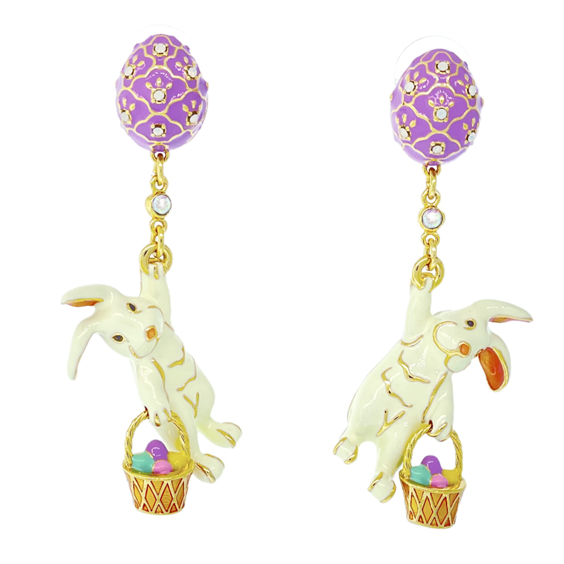 Adorable Easter Bunny and Egg Earrings Ritzy Couture DeLuxe - 18k Gold Plating - Posts