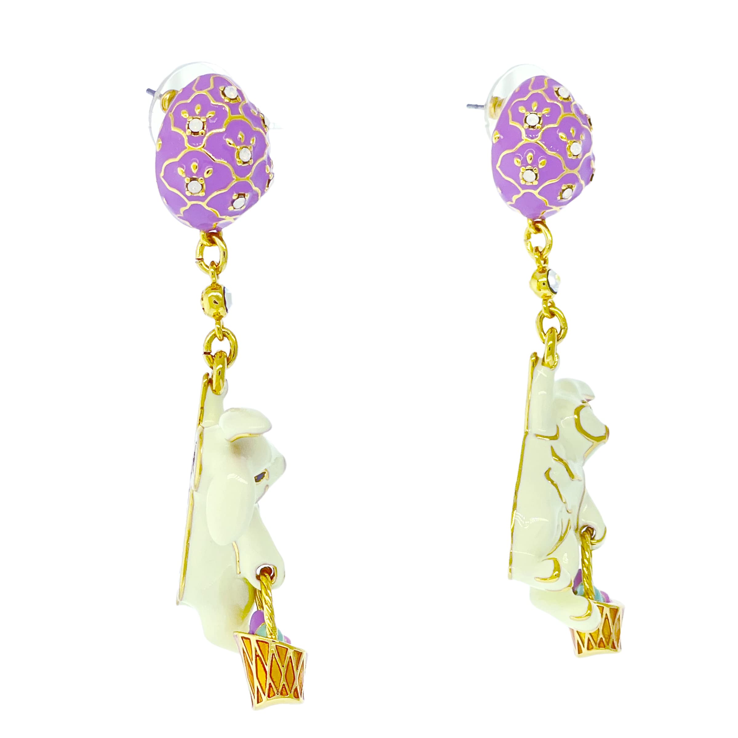 Adorable Easter Bunny and Egg Earrings Ritzy Couture DeLuxe - 18k Gold Plating - Posts