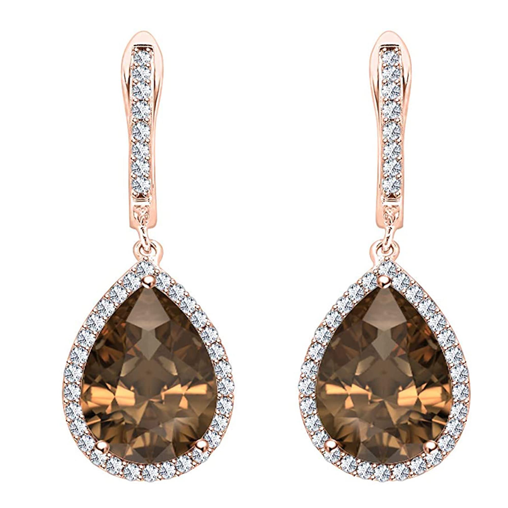 3.00 Ct Pear Cut Created Chocolate Diamond & White Diamond Halo Drop & Dangle Earrings 14k Rose Gold Plated 925 Sterling Silver For Women's