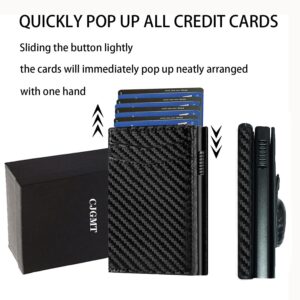 Smart Pop Up Wallet with Front Pocket RFID Blocking Credit Card Holder with Id Window Money Clip Slim Minimalist Wallet for Men (Carbon Fiber Leather)