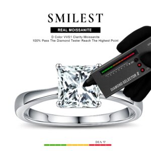 SMILEST 1.5ct Moissanite Rings for Women, Princess D Color VVS1 Clarity Lab Created Diamond Moissanite Ring Rhodium Plated Solid 925 Sterling Silver Moissanite Engagement Ring for Women Wife Gifts