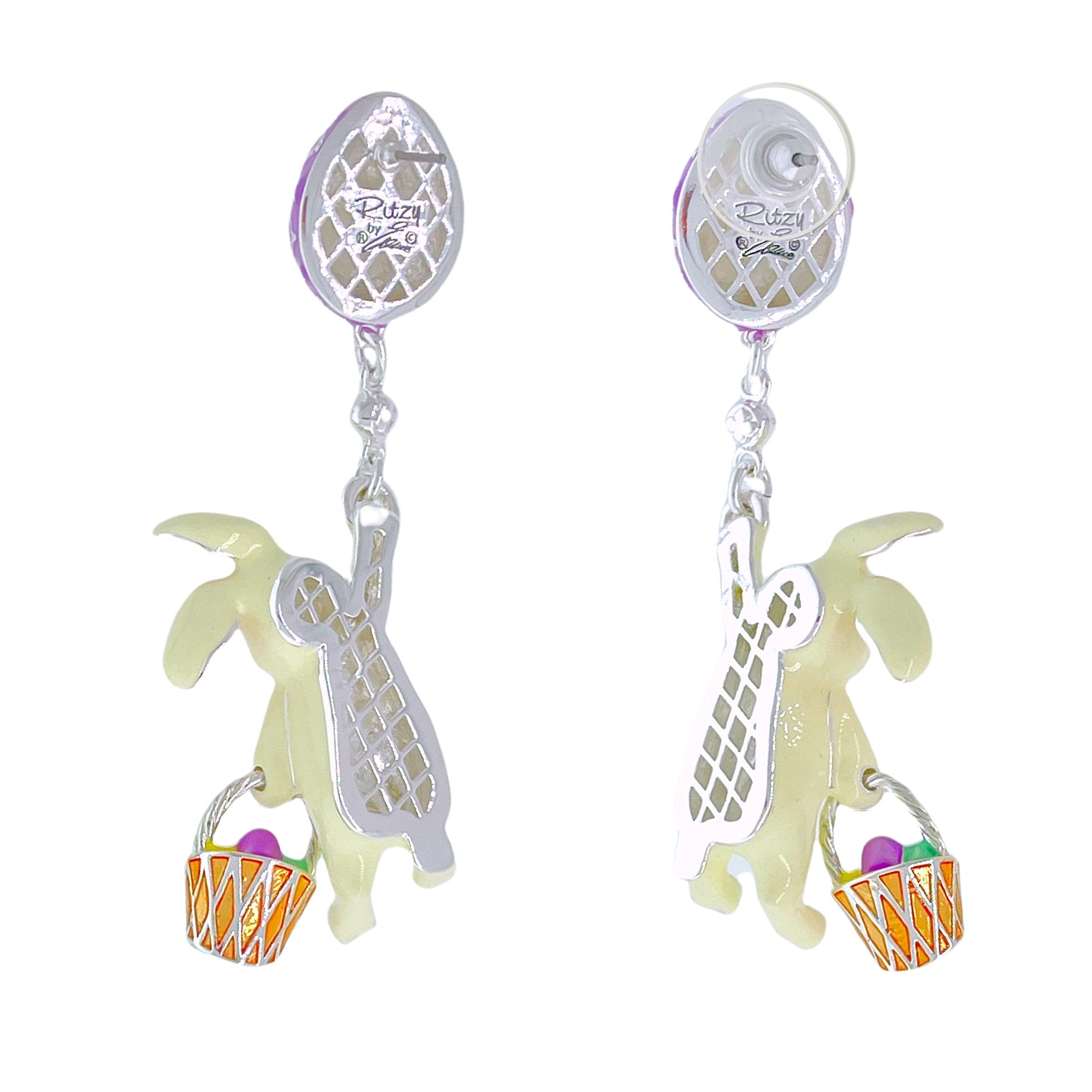 Ritzy Couture DeLuxe Handmade Adorable Drop and Dangle Easter Cute Bunny and Egg Earrings for Women Occasion Fashion Earring Gift for Girls - Fine Silver Plating - Posts