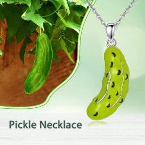 UCADRIT Pickle Necklace 925 Sterling Silver Pickle Cucumber Jewelry Gifts For Women