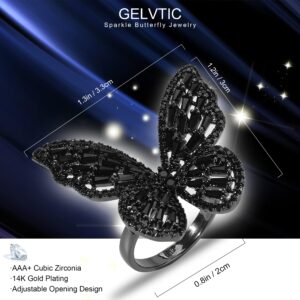 GELVTIC Rhinestone Butterfly Ring for Women Adjustable Cubic Zirconia Cocktail Gold Ring Sparkling Crystal Silver Open Wrap Statement Ring Mother Birthstone Rings Bridesmaids Wedding Jewelry