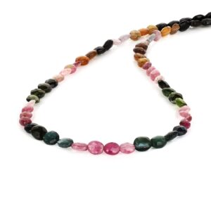 women necklace - multi tourmaline gemstone beaded dainty necklace faceted handmade multicolor natural chain necklace for women (50 cm)