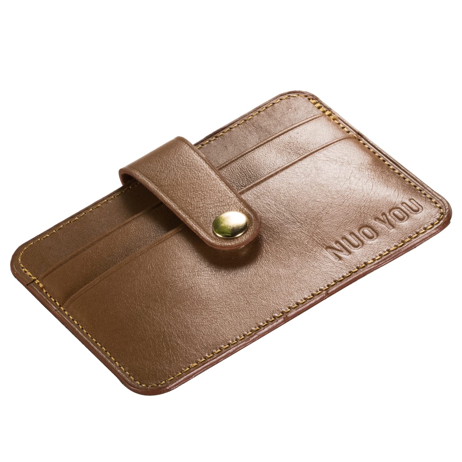 NUOYOU Handmade Genuine Leather Card Case Slim Handy Gift RFID Blocking Card Holder Minimalist Wallet for Men & Women Front Pocket Credit Card Holder Gift Package (Light Brown)