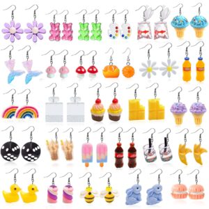 28 Pairs Weird Cute Earrings Funny Kawaii Indie Funky Earrings Including Gummy Bear Water Bottle Food Mushroom Boba Tea Earrings Goldfish Flowers Dangle Earrings for Women