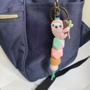 Lemua Sloth Key Chain for Women Cute Sloth Keychain Chunky Keychain Backpack Accessories Silicon Bead Key Chains for Car Keys Purse Jewelry Party Favors