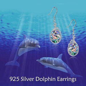 Dolphin Earrings Sterling Silver Abalone Shell Dolphin Dangle Drop Earrings Dolphin Jewelry Christmas Gifts for Women Daughter