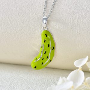 UCADRIT Pickle Necklace 925 Sterling Silver Pickle Cucumber Jewelry Gifts For Women