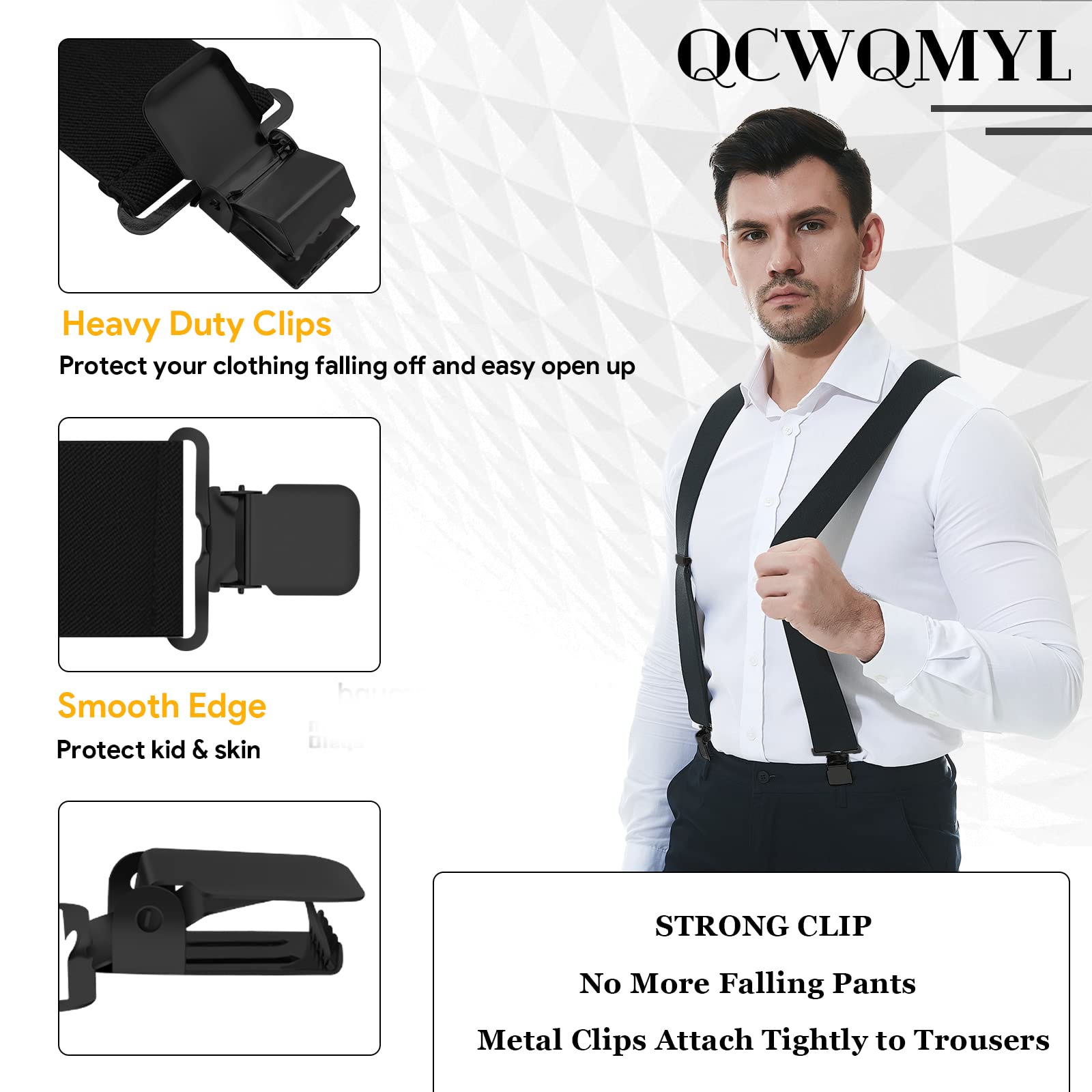 QCWQMYL Camo Suspenders for Men Heavy Duty Clips Hunting Skip Work Braces Suspenders for Big and Tall 2" Men's Suspenders Black