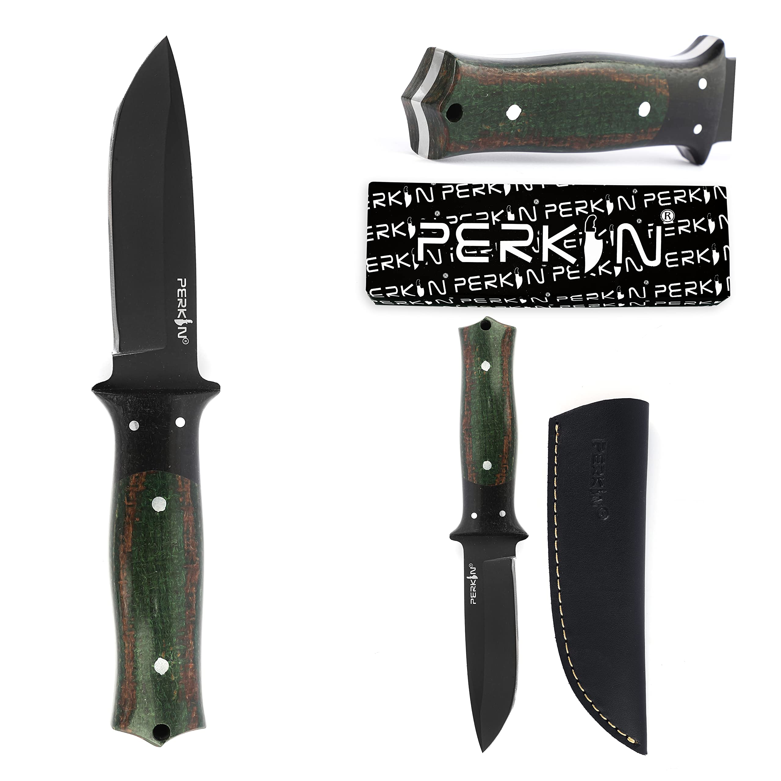 Perkin Hunting Knife With with Leather Sheath Full Tang Fixed Blade Knife Bushcraft Knife - HUNTER DELTA