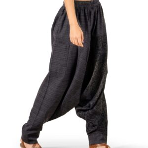 Elephant Cotton Pants for Women Gypsy Clothes for Women Pajama Harem Pants Women Bloom Pants, Black - Sacred Spirits, One Size