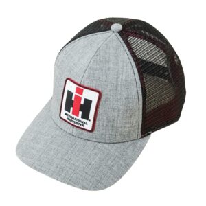 international harvester trucker cap, ih heathered grey with logo patch. mesh back, snapback, officially licensed, grey/black one size-x-large