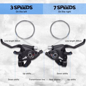 TOBWOLF Bicycle Brake Levers Shifter, 3x7 21 Speed Mountain Bike shifters Set, Left Right Brake Lever Shifter Kits with Gear Indicator, Replacement with Shift Cables for Moutain Bike Folding Bike