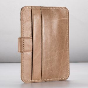 NUOYOU Handmade Genuine Leather Card Case Slim Handy Gift RFID Blocking Card Holder Minimalist Wallet for Men & Women Front Pocket Credit Card Holder (Khaki)