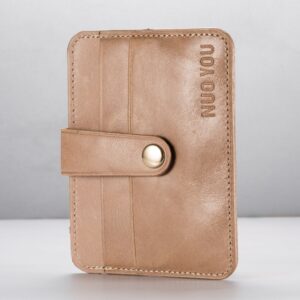 NUOYOU Handmade Genuine Leather Card Case Slim Handy Gift RFID Blocking Card Holder Minimalist Wallet for Men & Women Front Pocket Credit Card Holder (Khaki)