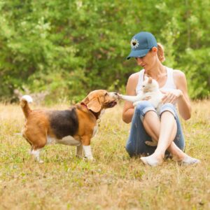 Cat Dog Gifts for Cat Dog Lovers,Daisy Baseball Cap for Women Men,Be Kind Dad Hat Denim Embroidered,Heart Dog Paw Print,Blue