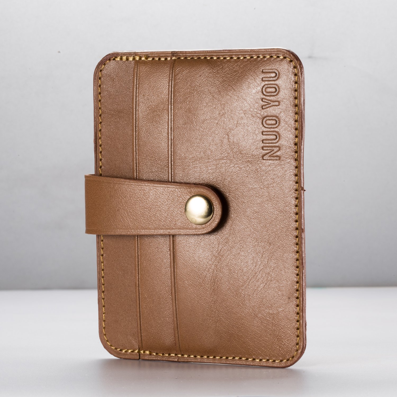 NUOYOU Handmade Genuine Leather Card Case Slim Handy Gift RFID Blocking Card Holder Minimalist Wallet for Men & Women Front Pocket Credit Card Holder Gift Package (Light Brown)