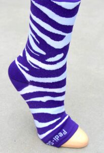 original pedi-sox brand toeless socks for pedicures : ultra : royal purple zebra