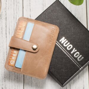 NUOYOU Handmade Genuine Leather Card Case Slim Handy Gift RFID Blocking Card Holder Minimalist Wallet for Men & Women Front Pocket Credit Card Holder (Khaki)