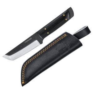 Perkin Hunting Knife With Sheath Fixed Blade Knife Full tang Bushcraft Knife Tanto Blade - PK800 Black