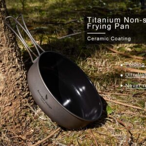 Boundless Voyage Camping Titanium Non-Stick Pan with Folding Handle Ultralight Outdoor Ceramic Coating Frying Pan Small Portable Picnic Hiking BBQ Cookware (Ti2067C-L-18CM)