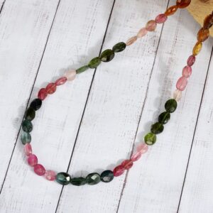 Women Necklace - Multi Tourmaline Gemstone Beaded Dainty Necklace Faceted Handmade Multicolor Natural Chain Necklace For Women (50 Cm)