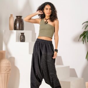 Elephant Cotton Pants for Women Gypsy Clothes for Women Pajama Harem Pants Women Bloom Pants, Black - Sacred Spirits, One Size