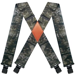 qcwqmyl camo suspenders for men heavy duty clips hunting skip work braces suspenders for big and tall 2" men's suspenders camo green