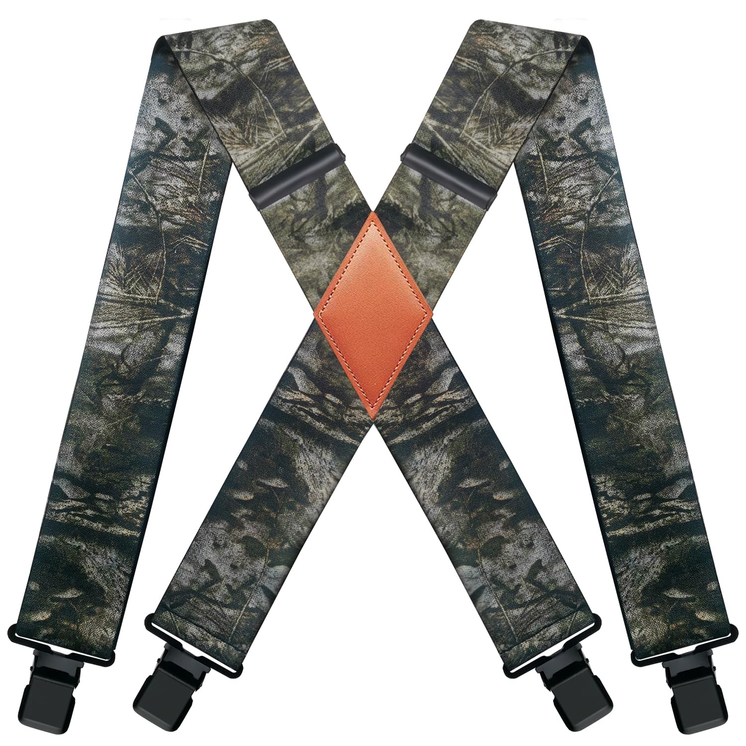 QCWQMYL Camo Suspenders for Men Heavy Duty Clips Hunting Skip Work Braces Suspenders for Big and Tall 2" Men's Suspenders Camo Green