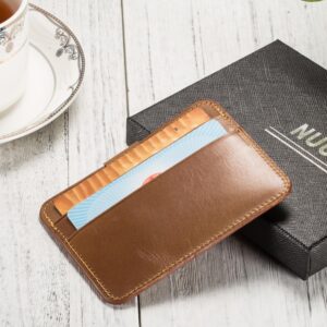 NUOYOU Handmade Genuine Leather Card Case Slim Handy Gift RFID Blocking Card Holder Minimalist Wallet for Men & Women Front Pocket Credit Card Holder Gift Package (Light Brown)