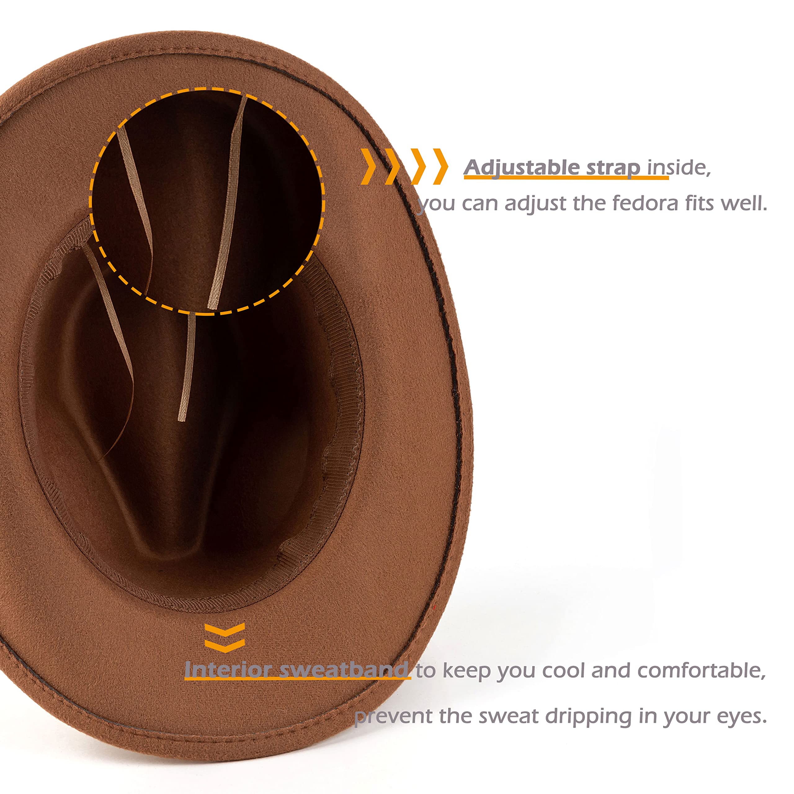 EOGIMI Western Cowboy Hats for Women Men Felt Wide Brim Panama Hat with Belt Buckle Bead Band-Khaki