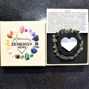 Zenergy Gems Charged Premium Natural Nephrite Inca Jade Chip Bead Bracelet + Moroccan Selenite Charging Crystal [Included]