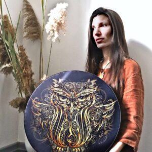 Vegan Shaman "Owl Soul" Drum 20'' | Healing Sound Therapy | Tunable Frame Drum | Water Resistant Membrane | Deep Bass Sacred Sound | With a Soft Protecting Bag