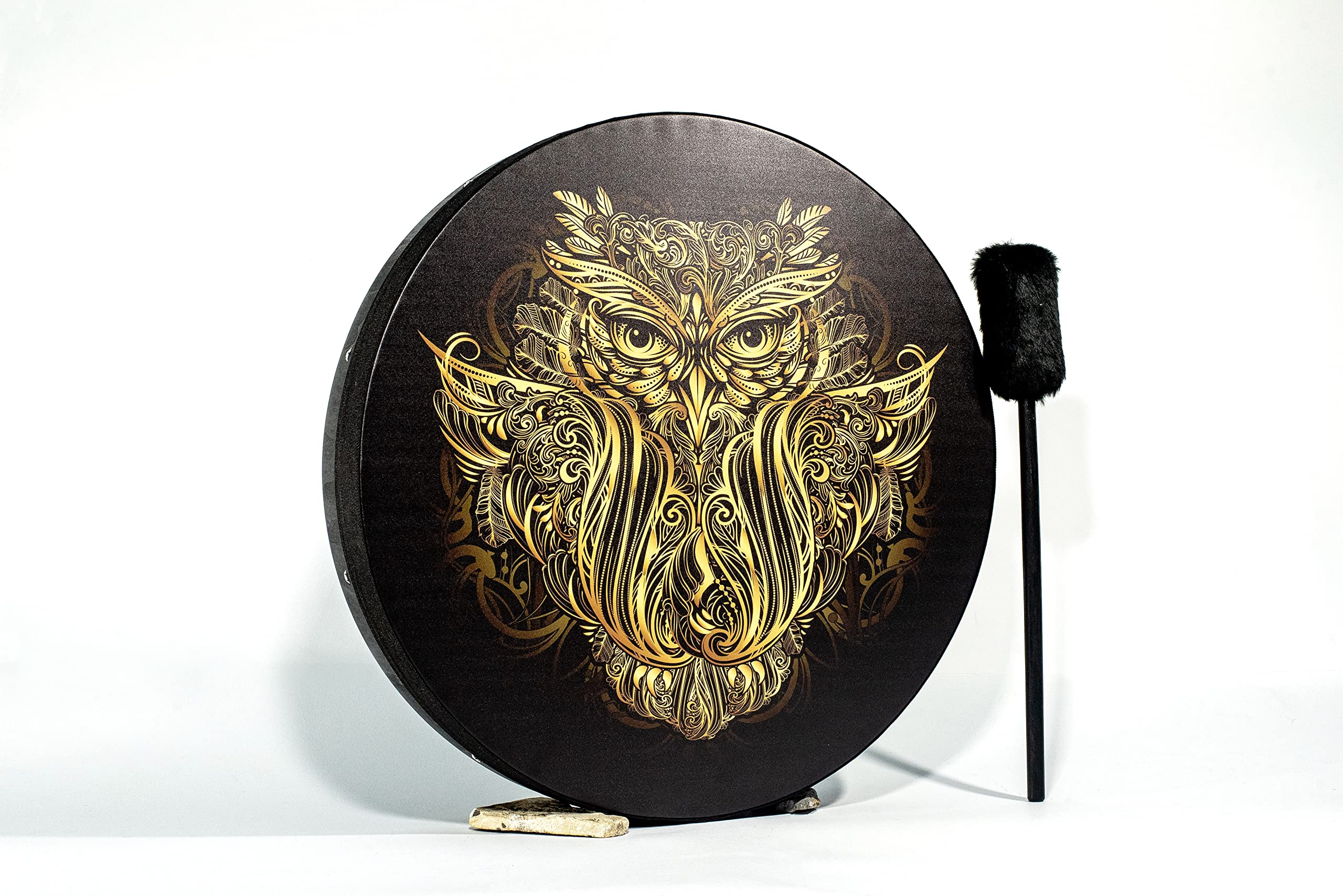 Vegan Shaman "Owl Soul" Drum 20'' | Healing Sound Therapy | Tunable Frame Drum | Water Resistant Membrane | Deep Bass Sacred Sound | With a Soft Protecting Bag