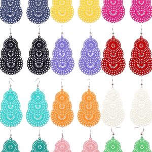 HAFILO 12 pairs of colorful hollow lightweight dangle earrings Bohemian Boho Style Danglers Dangling Eardrop Hypoallergenic Earrings for Women fashion