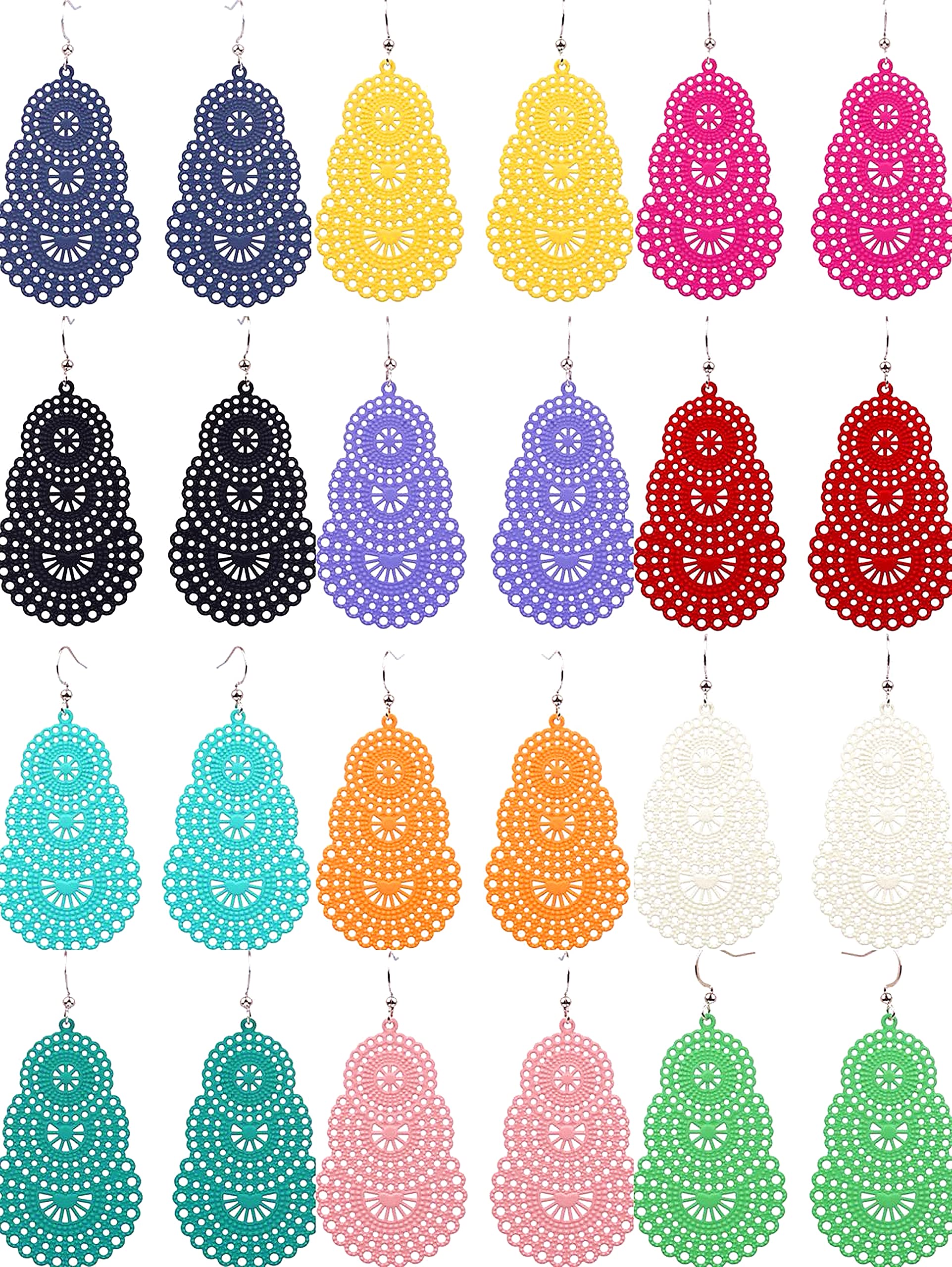 HAFILO 12 pairs of colorful hollow lightweight dangle earrings Bohemian Boho Style Danglers Dangling Eardrop Hypoallergenic Earrings for Women fashion