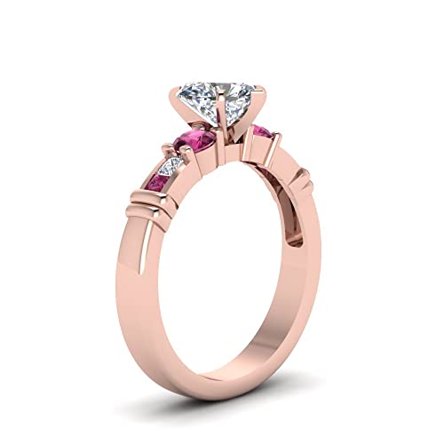 CaratYogi Dual Hoop Ring rose gold plated Created Pink Sapphire Heart shape Pink color Side Stone Engagement Rings channel Setting in Size 10 Minimal Surprise Gifts for Ladies