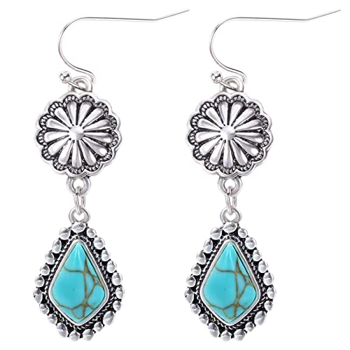 Colloca Turquoise Dangle Earrings for Women, 925 Sterling Silver Hook Western Teardrop Bohemian Earrings, Boho Drop Earrings, Gift Box included