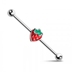 pierced owl 14ga 316l stainless steel enamel strawberry industrial barbell