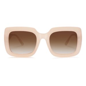 sojos retro nude square polarized sunglasses for women trendy 90s rectangle sun glasses uv400 shades sj2219 with beige/gradient brown lens