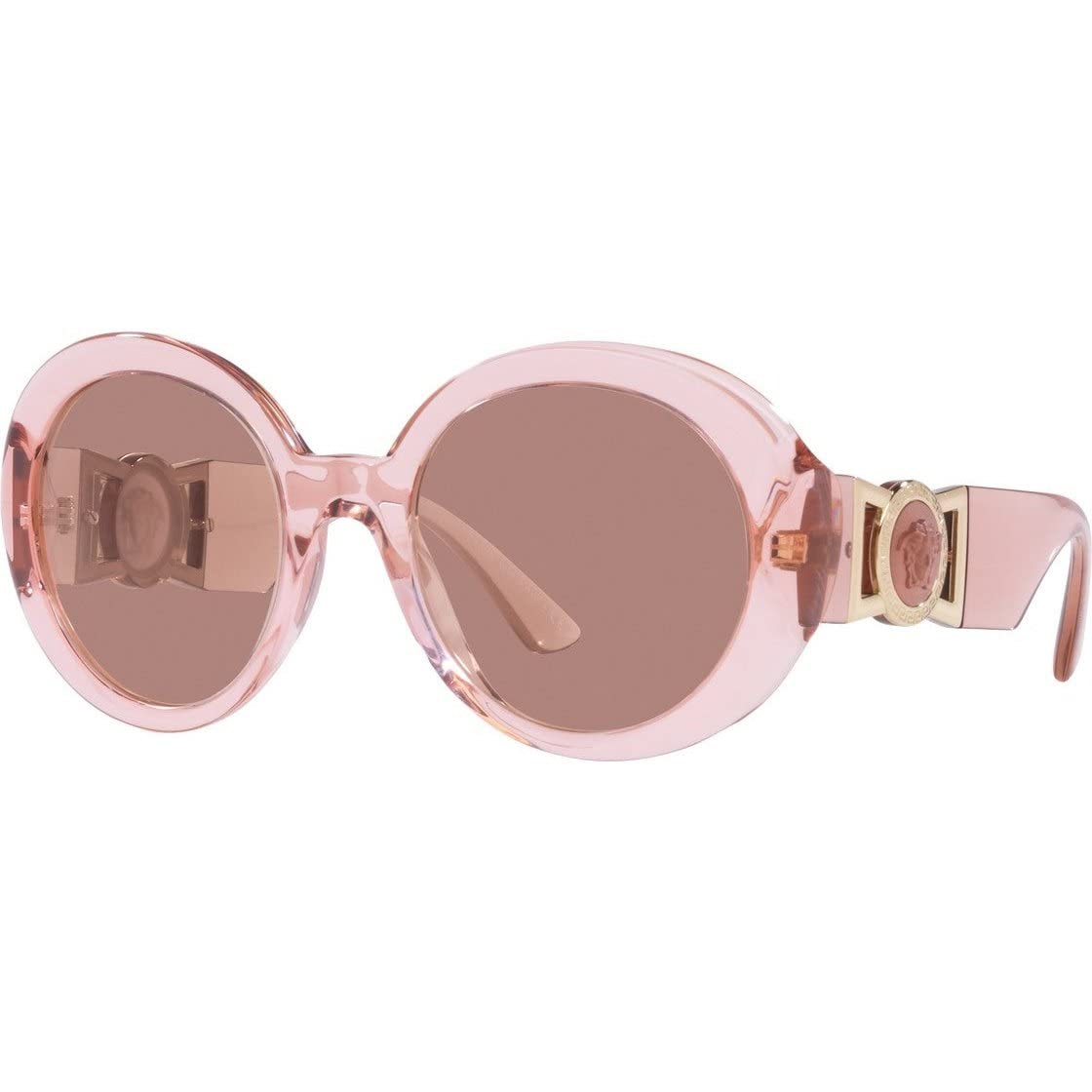 Versace Woman Sunglasses Transparent Pink Frame, Light Brown Lenses, 55MM