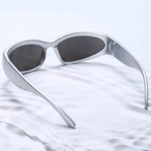 ADE WU Wrap Around Fashion Sunglasses for Women Men Trendy y2k Silver Sport Sun Glasses Goggles Futuristic Shades