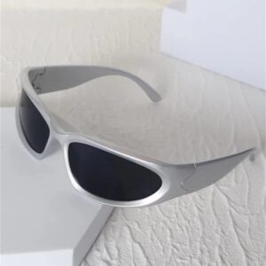 ADE WU Wrap Around Fashion Sunglasses for Women Men Trendy y2k Silver Sport Sun Glasses Goggles Futuristic Shades