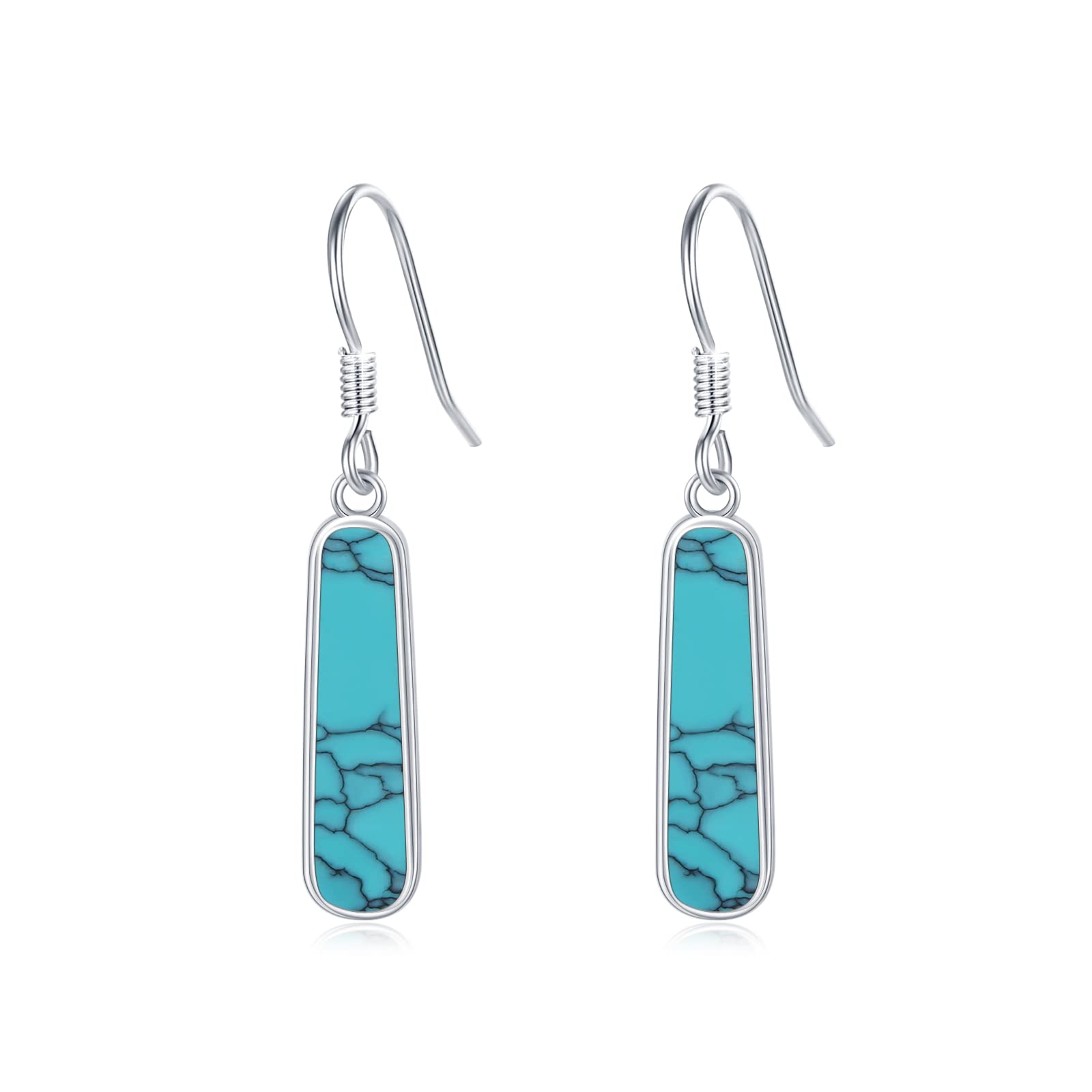 Turquoise Dangle Earrings, Rectangle Turquoise Leverback Earrings S925 Sterling Silver Gemstone Earrings Jewelry for Women