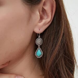 Colloca Turquoise Dangle Earrings for Women, 925 Sterling Silver Hook Western Teardrop Bohemian Earrings, Boho Drop Earrings, Gift Box included